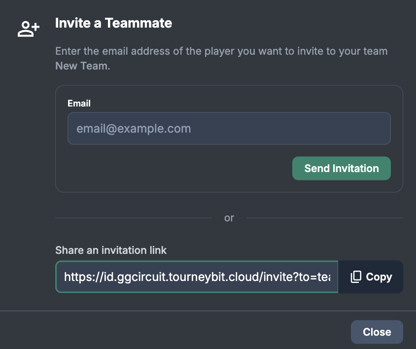 The invite teammate dialog