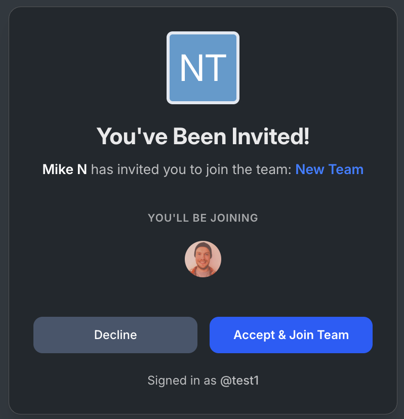 A team invitation