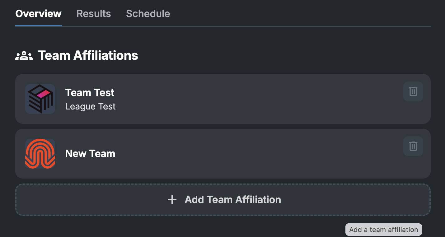 Team Affiliations in the Player Profile
