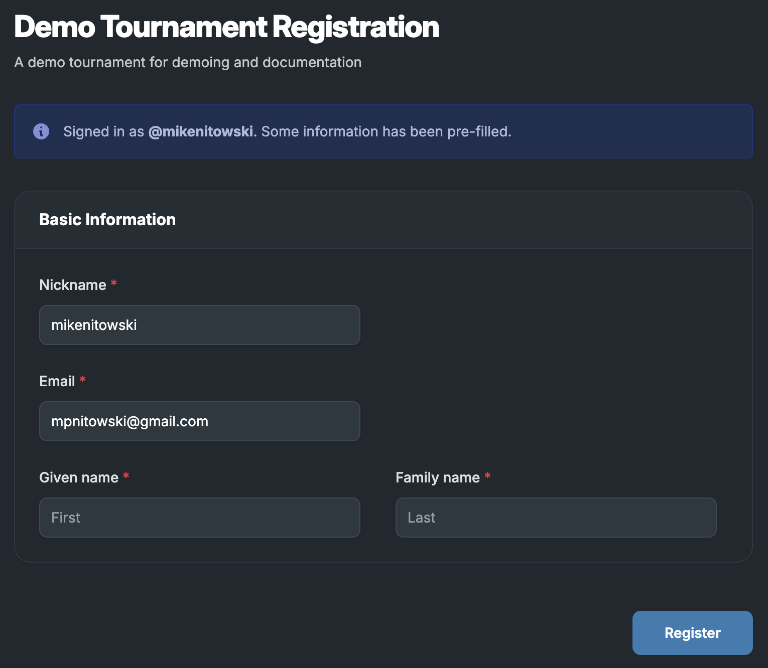 Registering for an individual event